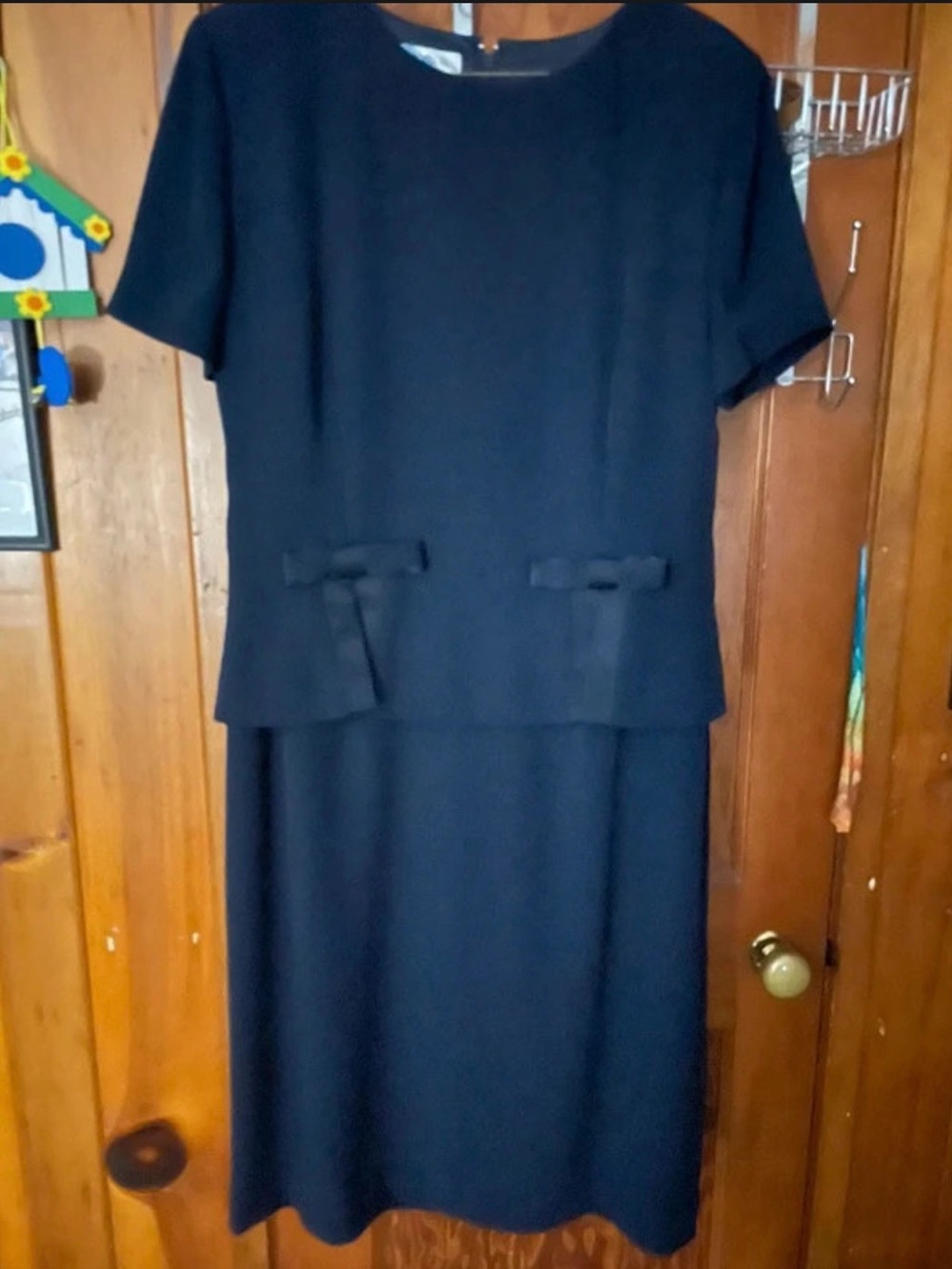 Maggy London Navy Two-Piece Midi Dress with Waist Bow Accents